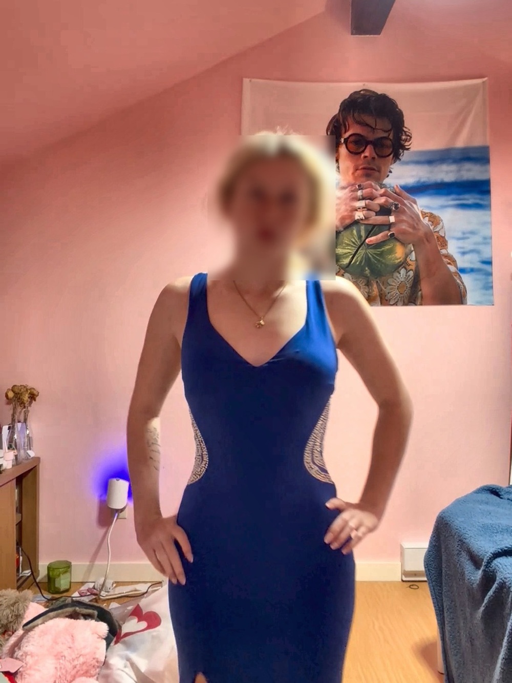 madison james Royal Blue Gem V-Neck Dress